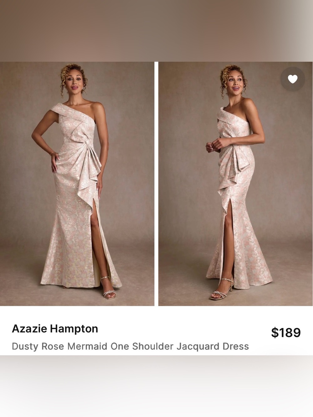 Azazie Dusty Rose One-Shoulder Jacquard Mermaid Dress